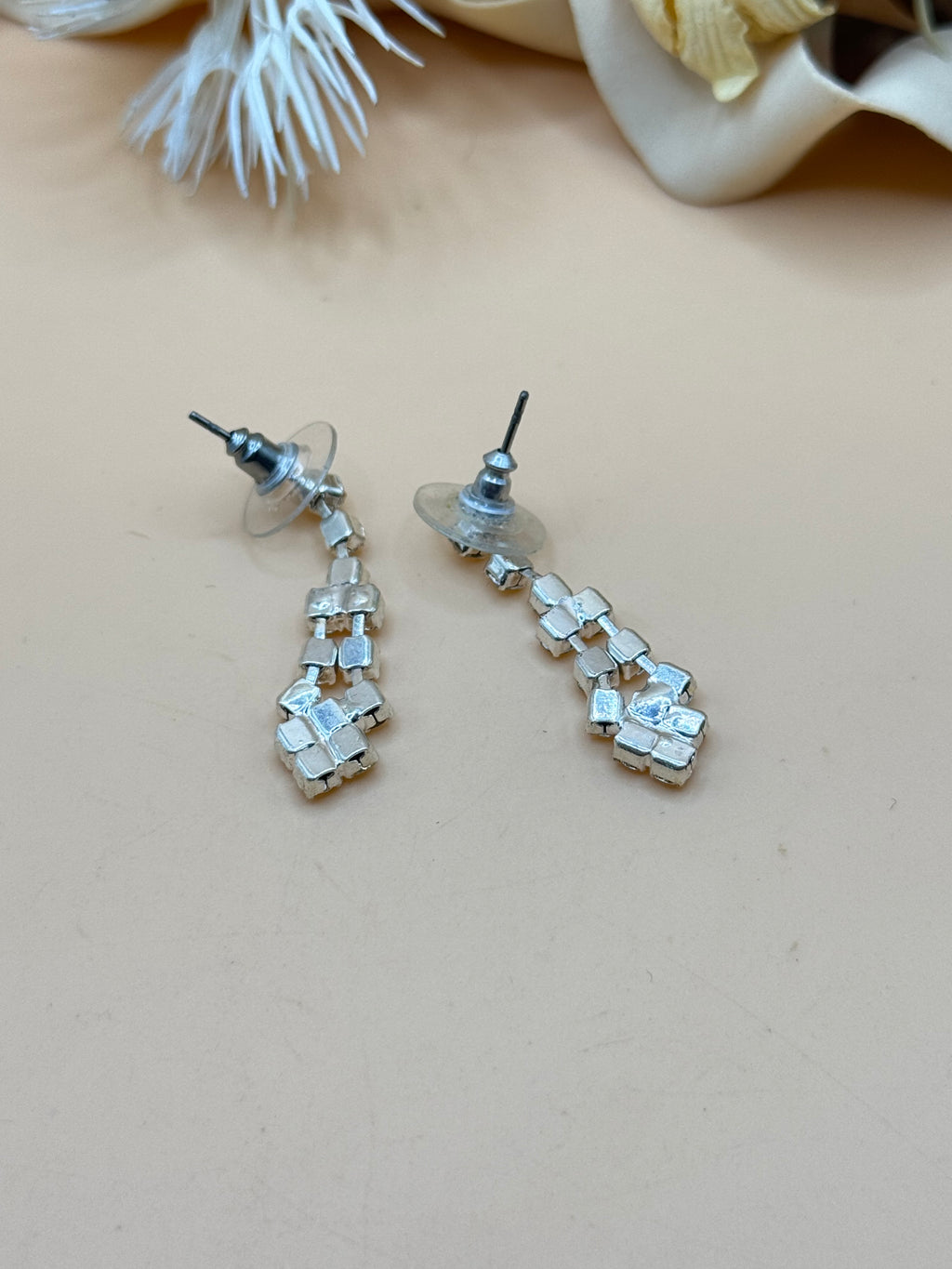 Clear Rhinestone Geometric Dangle Earrings