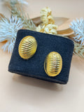 Vintage Gold-Tone Ribbed Oval Pierced Earrings