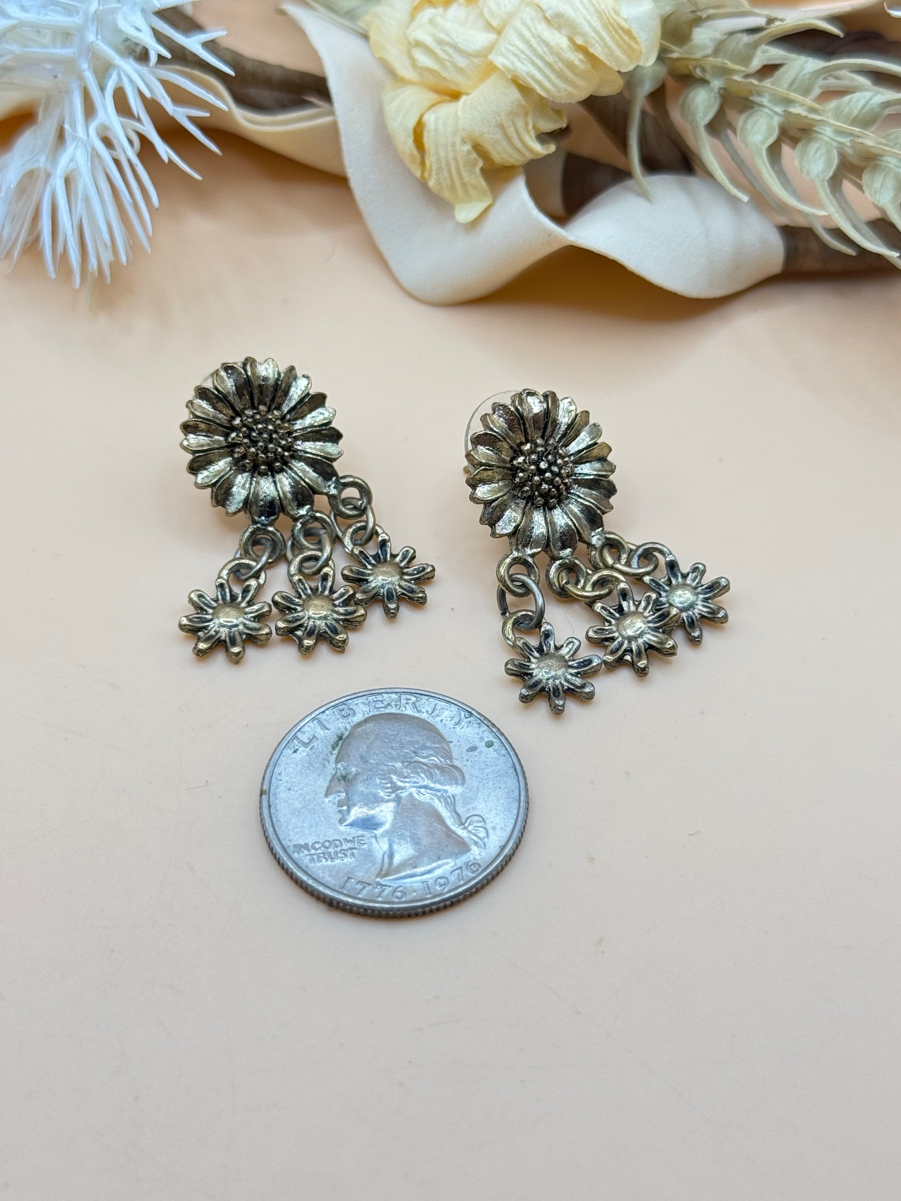 Gold-Tone Daisy Dangle Pierced Earrings