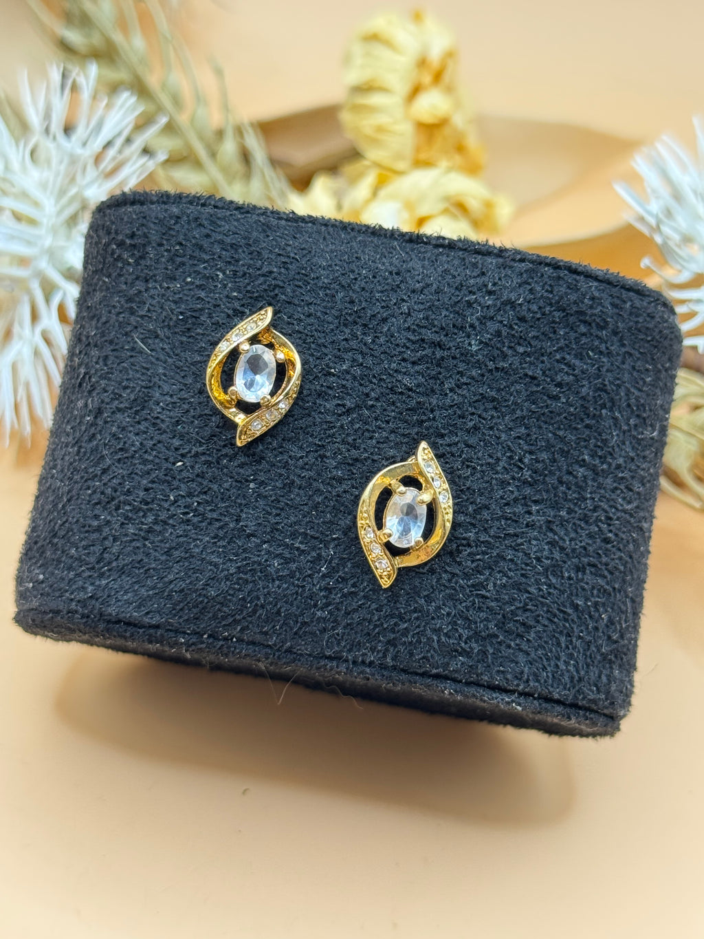 Avon SP Gold-Tone Clear Rhinestone Swirl Pierced Earrings