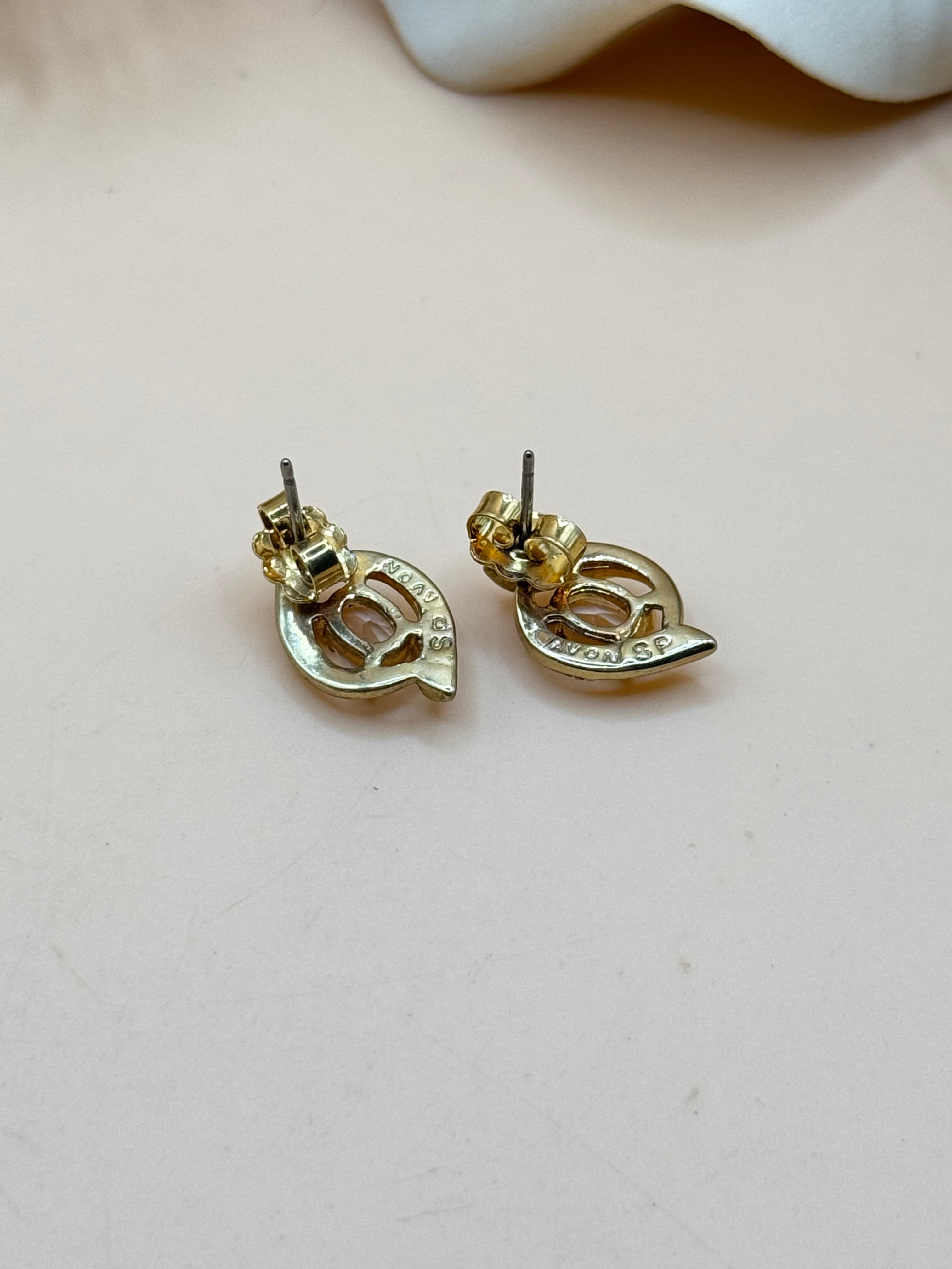 Avon SP Gold-Tone Clear Rhinestone Swirl Pierced Earrings