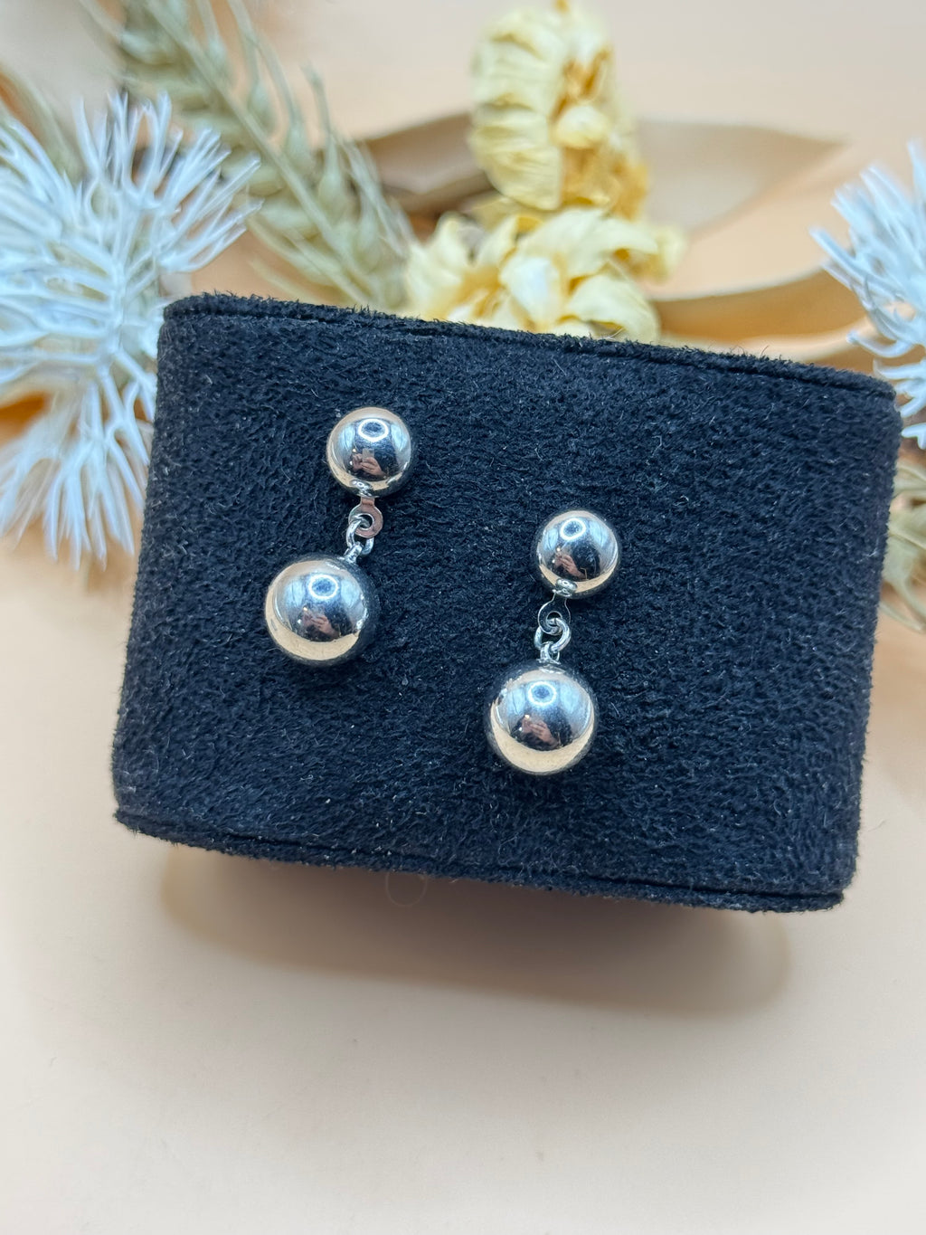 Silver-Tone Double Ball Drop Pierced Earrings
