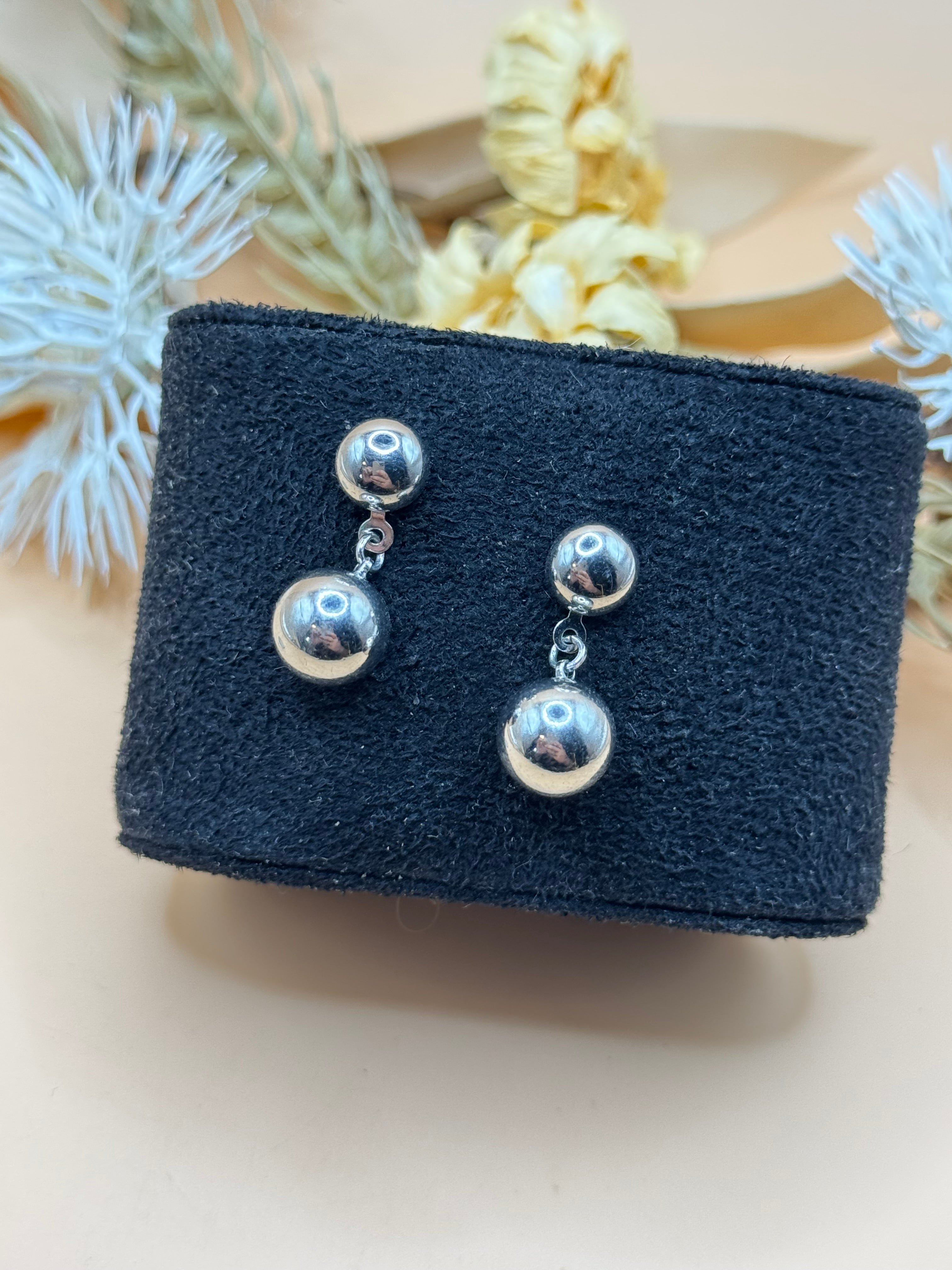 Silver-Tone Double Ball Drop Pierced Earrings