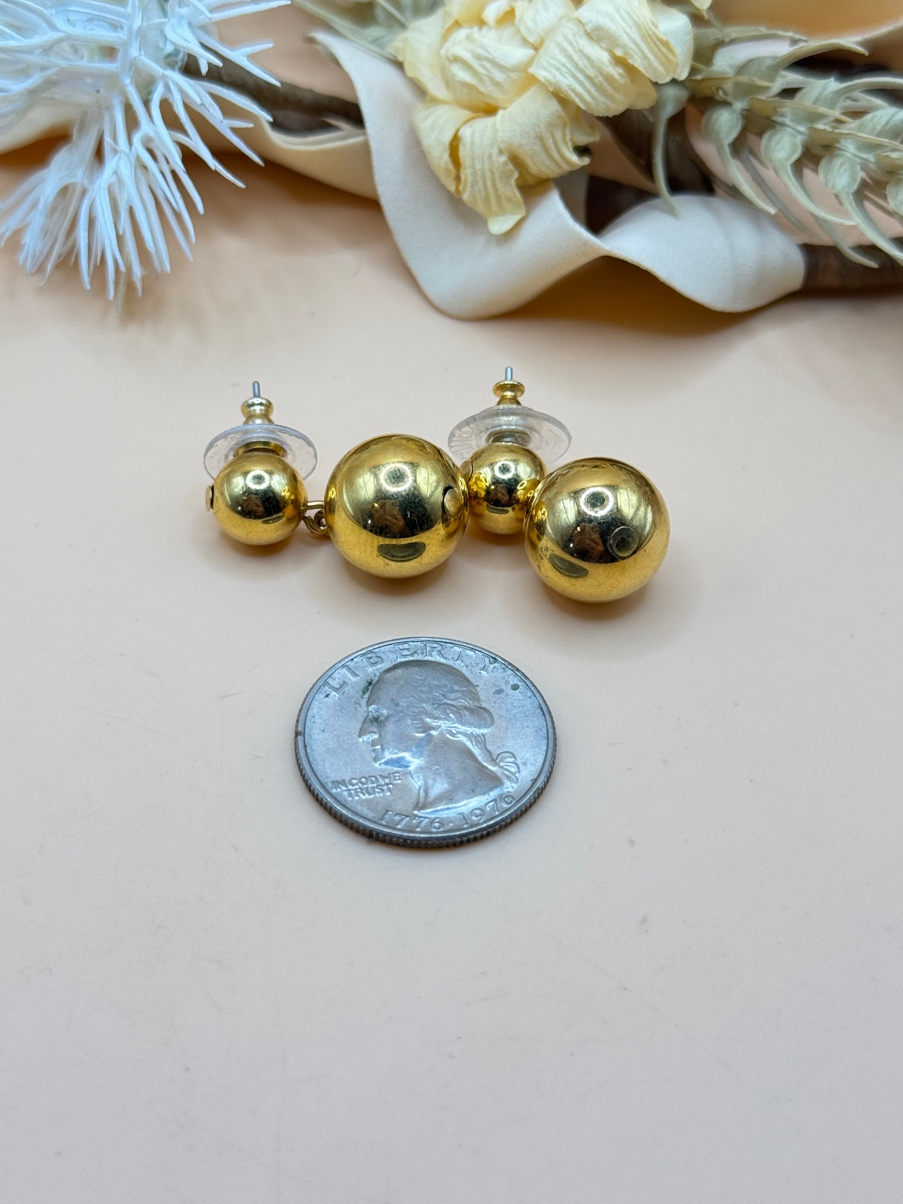 Gold-Tone Double Ball Drop Pierced Earrings