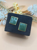 Vintage Green Swirl Rectangular Gold-Tone Pierced Earrings