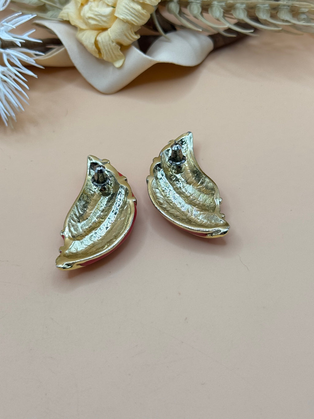Red Swirl Gold-Tone Pierced Statement Earrings