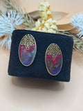 Vintage Made in USA Purple & Burgundy Enamel Oval Filigree Post Earrings
