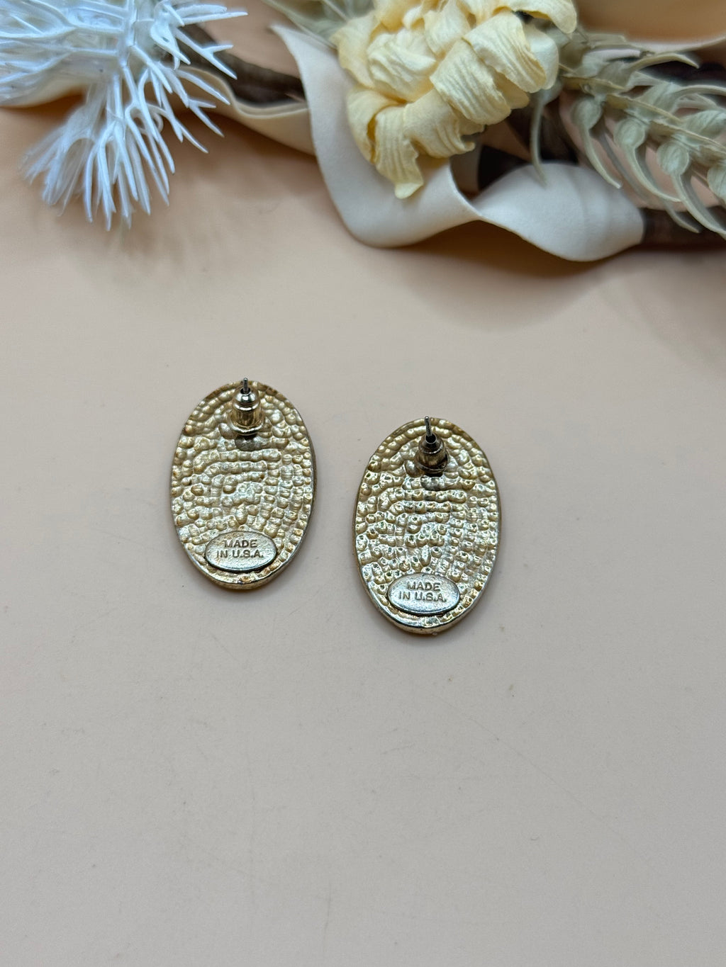 Vintage Made in USA Purple & Burgundy Enamel Oval Filigree Post Earrings