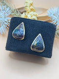 Vintage Purple Swirl Enamel Gold Tone Teardrop Post Earrings