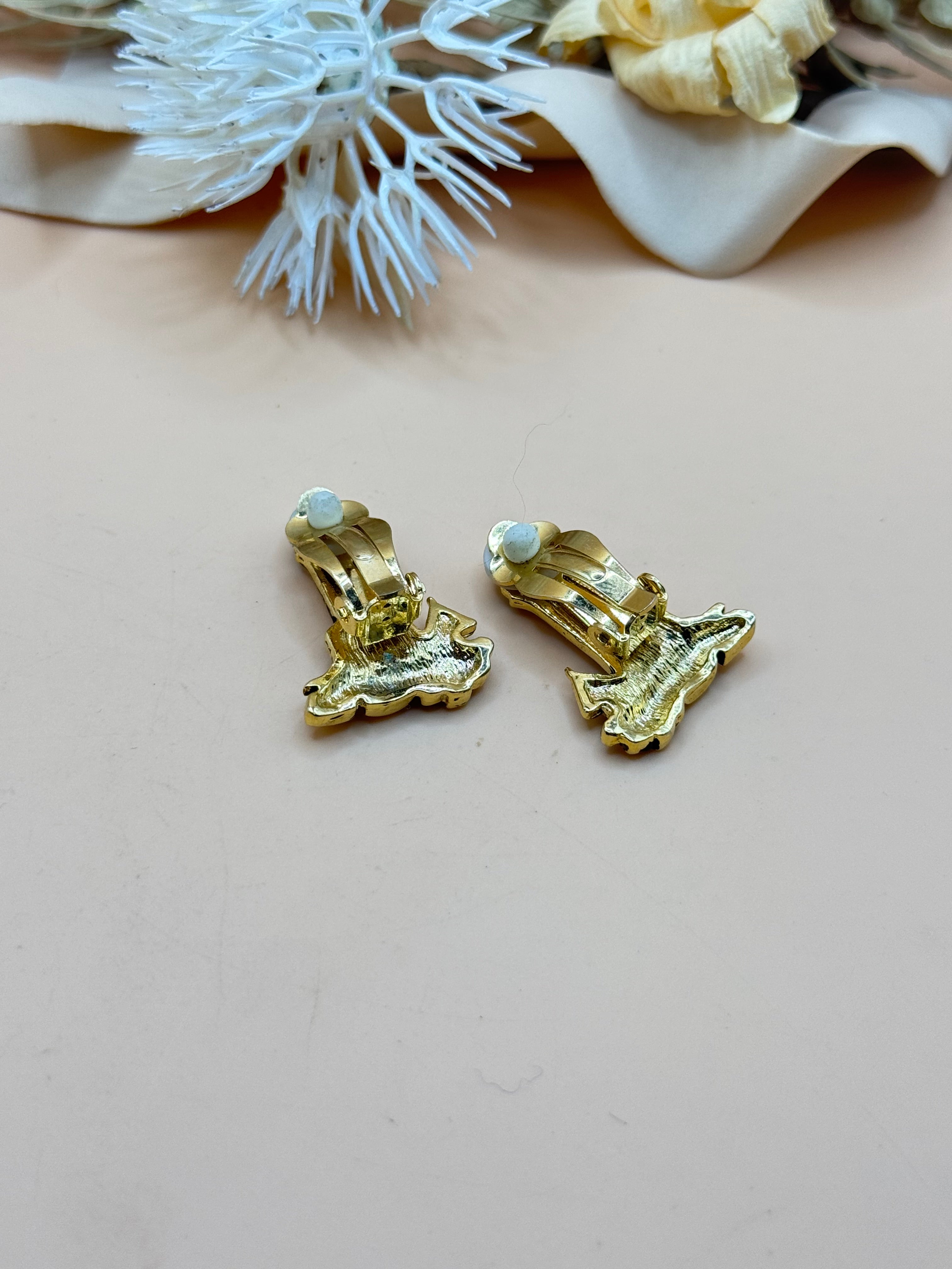 Lighthouse Scene Gold Tone Clip-On Earrings