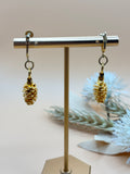 Vintage Gold Tone Pinecone Dangle Screw Back Earrings