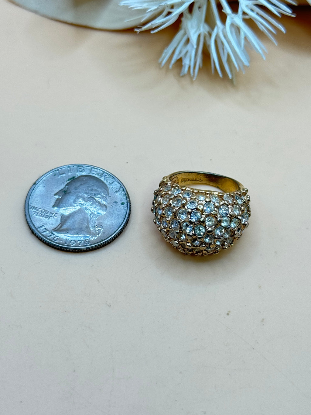 18K HGE Clear Rhinestone Domed Cocktail Ring Size 5