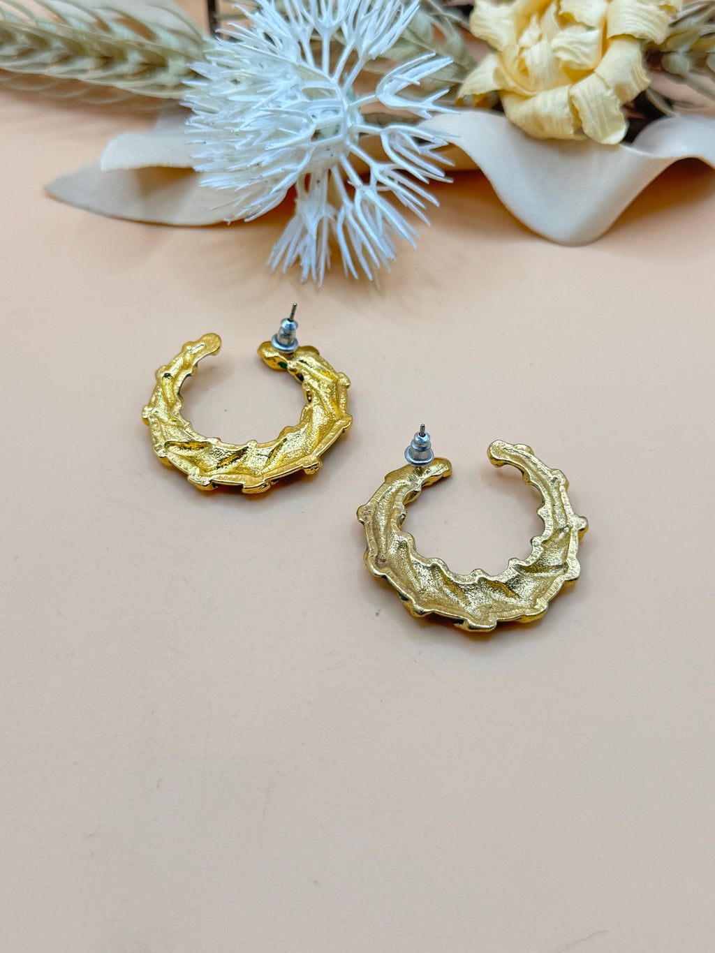 Vintage Blue & Green Enamel Twisted Gold Tone Hoop Earrings