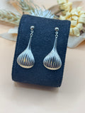 Vintage Silver Tone Ribbed Teardrop Dangle Earrings