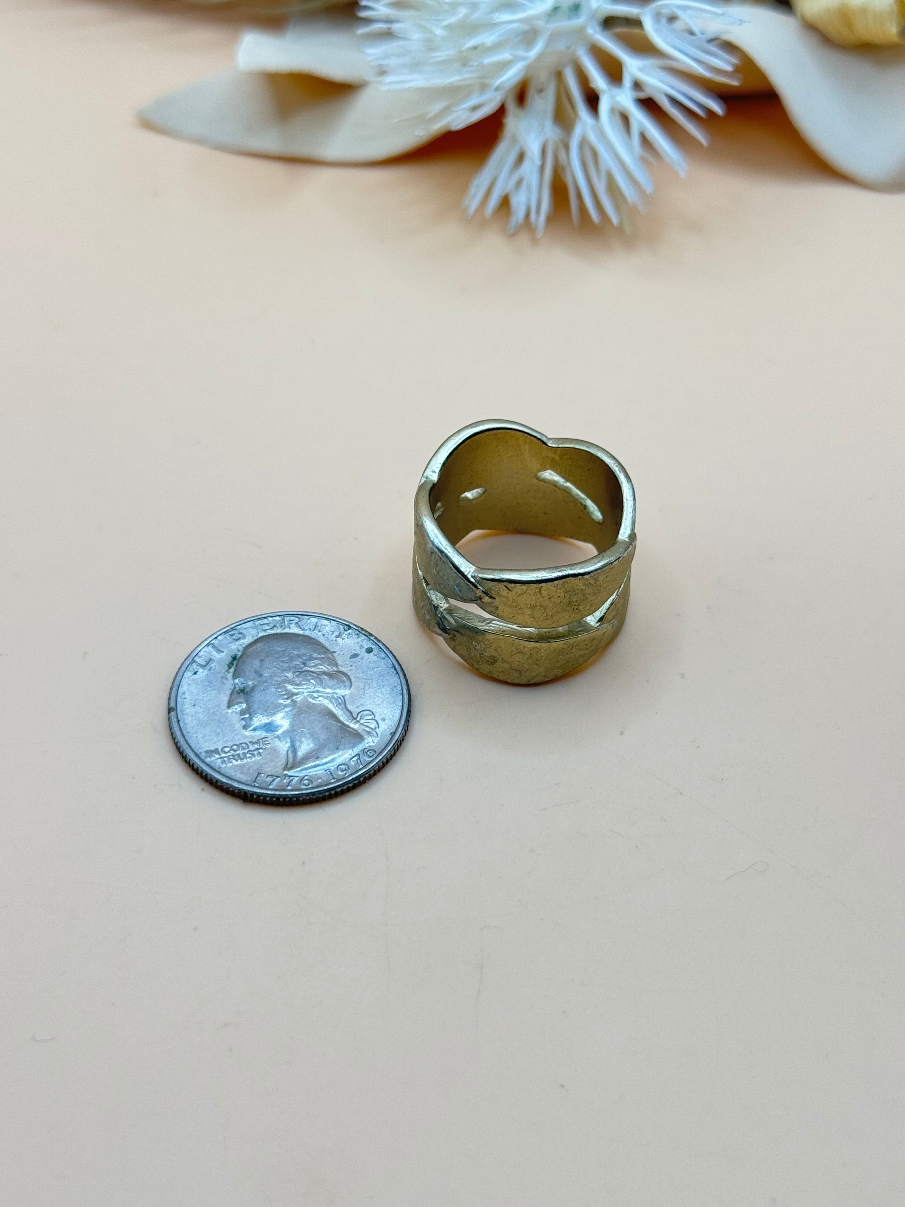 Gold Tone Hammered Overlapping Wrap Ring Size 8.5