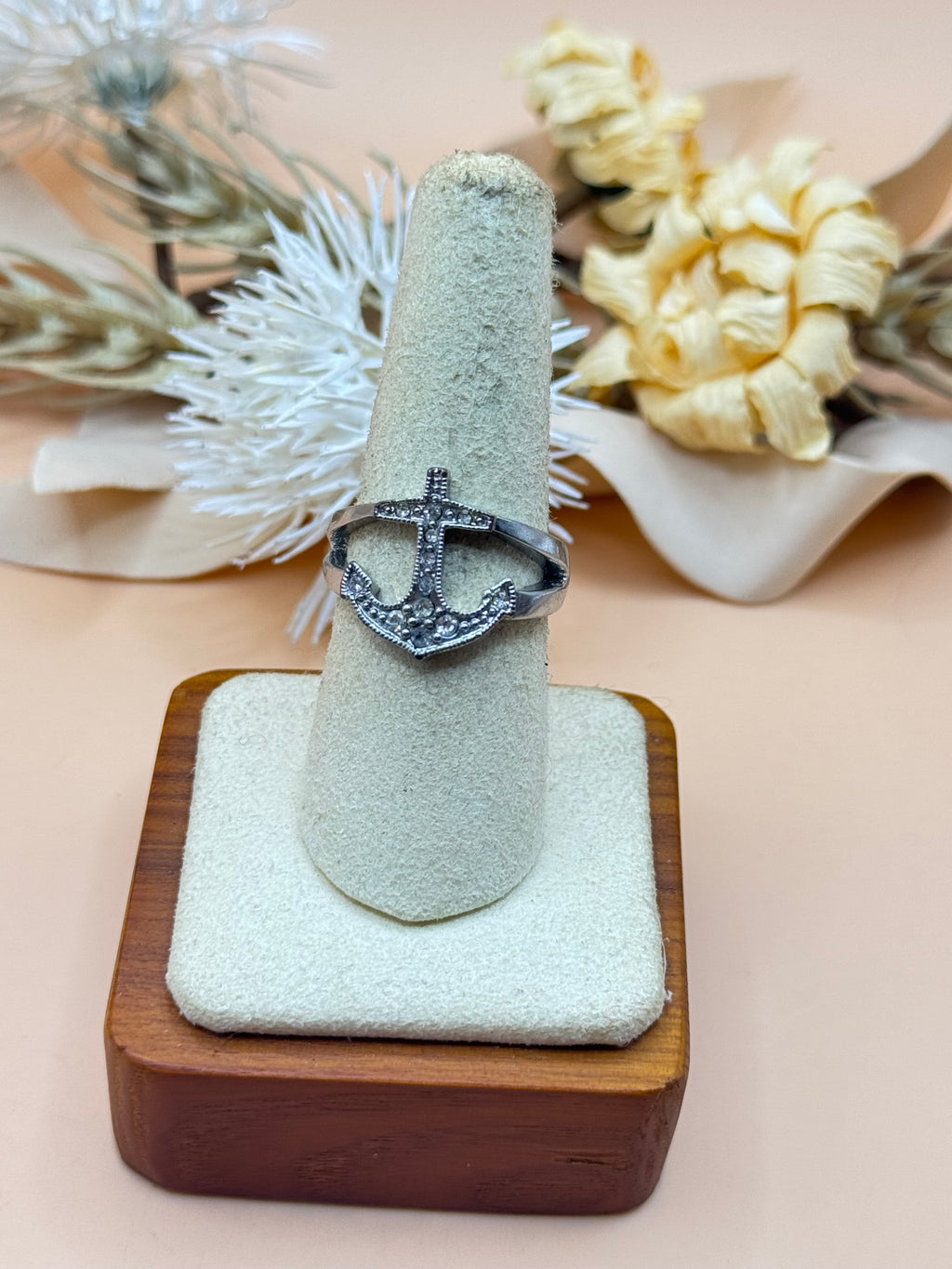 Silver Tone Nautical Anchor Ring Size 7.5