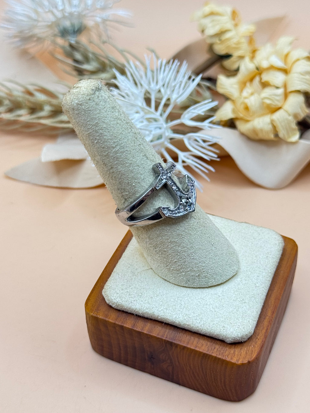 Silver Tone Nautical Anchor Ring Size 7.5