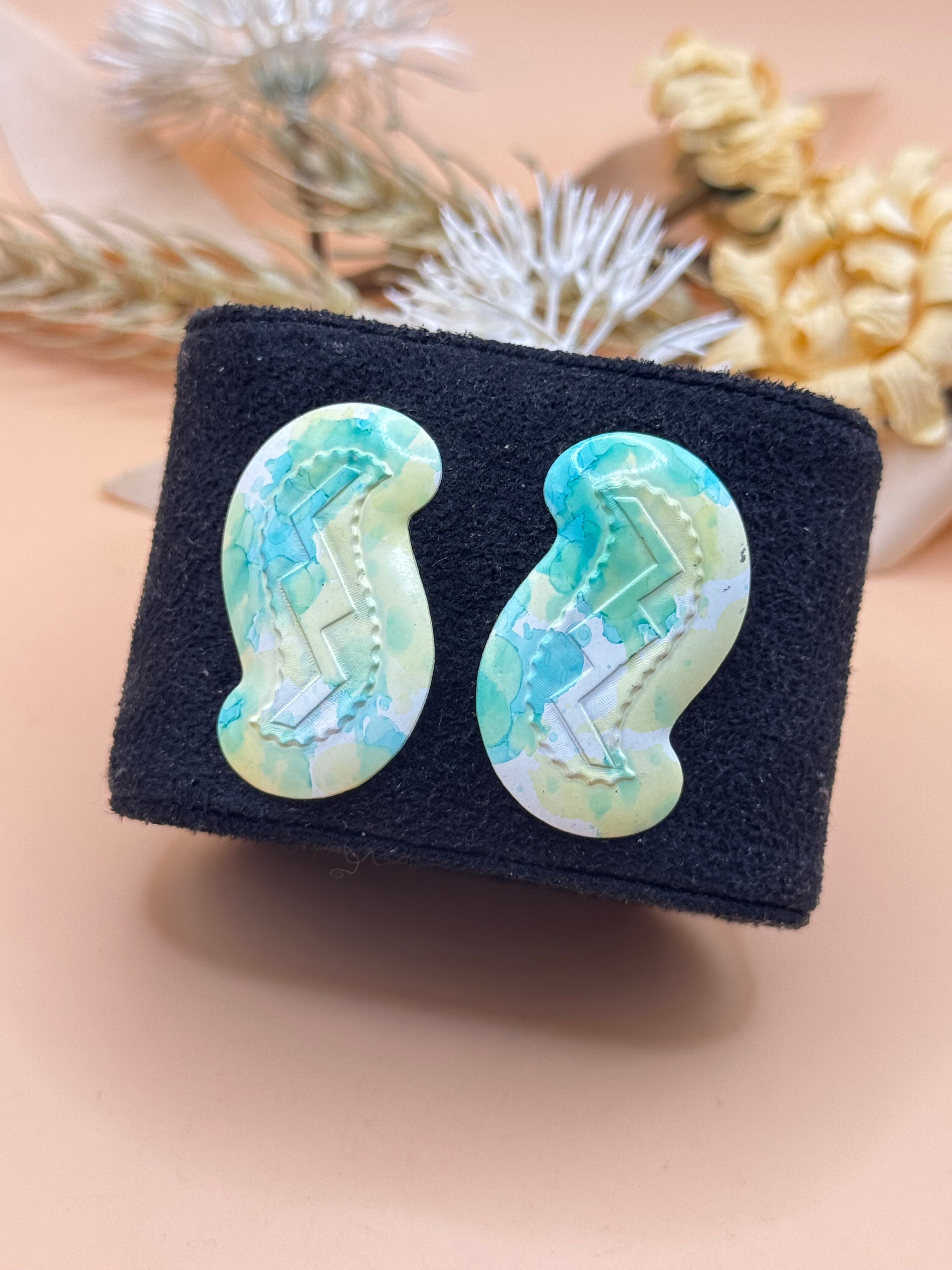 Vintage Abstract Mint Green & Aqua Statement Stud Earrings