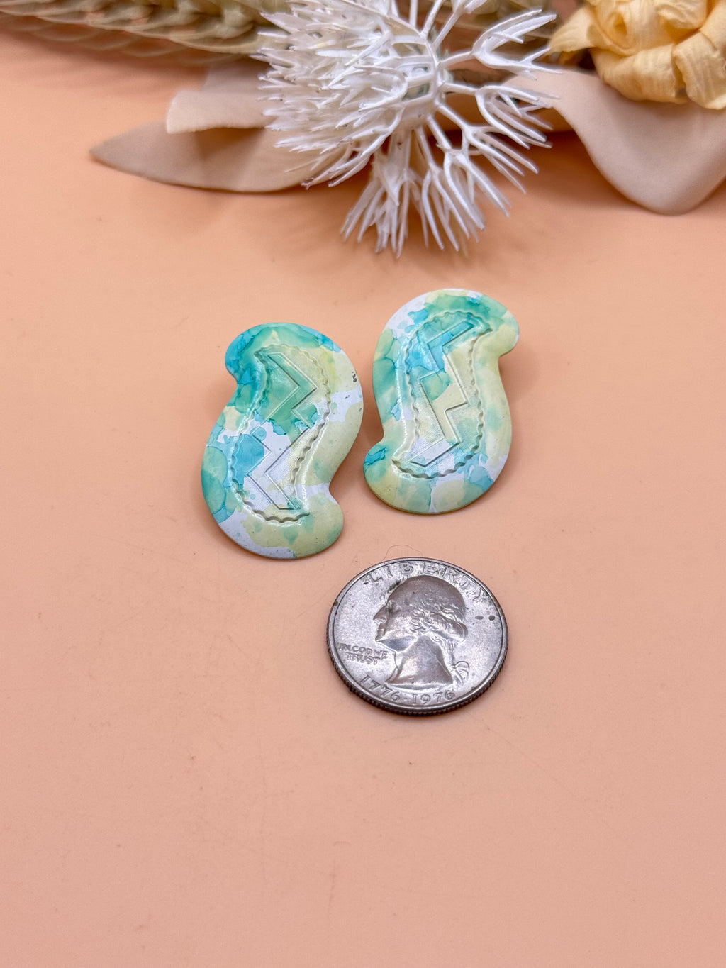 Vintage Abstract Mint Green & Aqua Statement Stud Earrings
