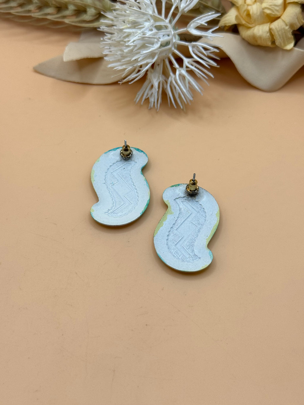 Vintage Abstract Mint Green & Aqua Statement Stud Earrings