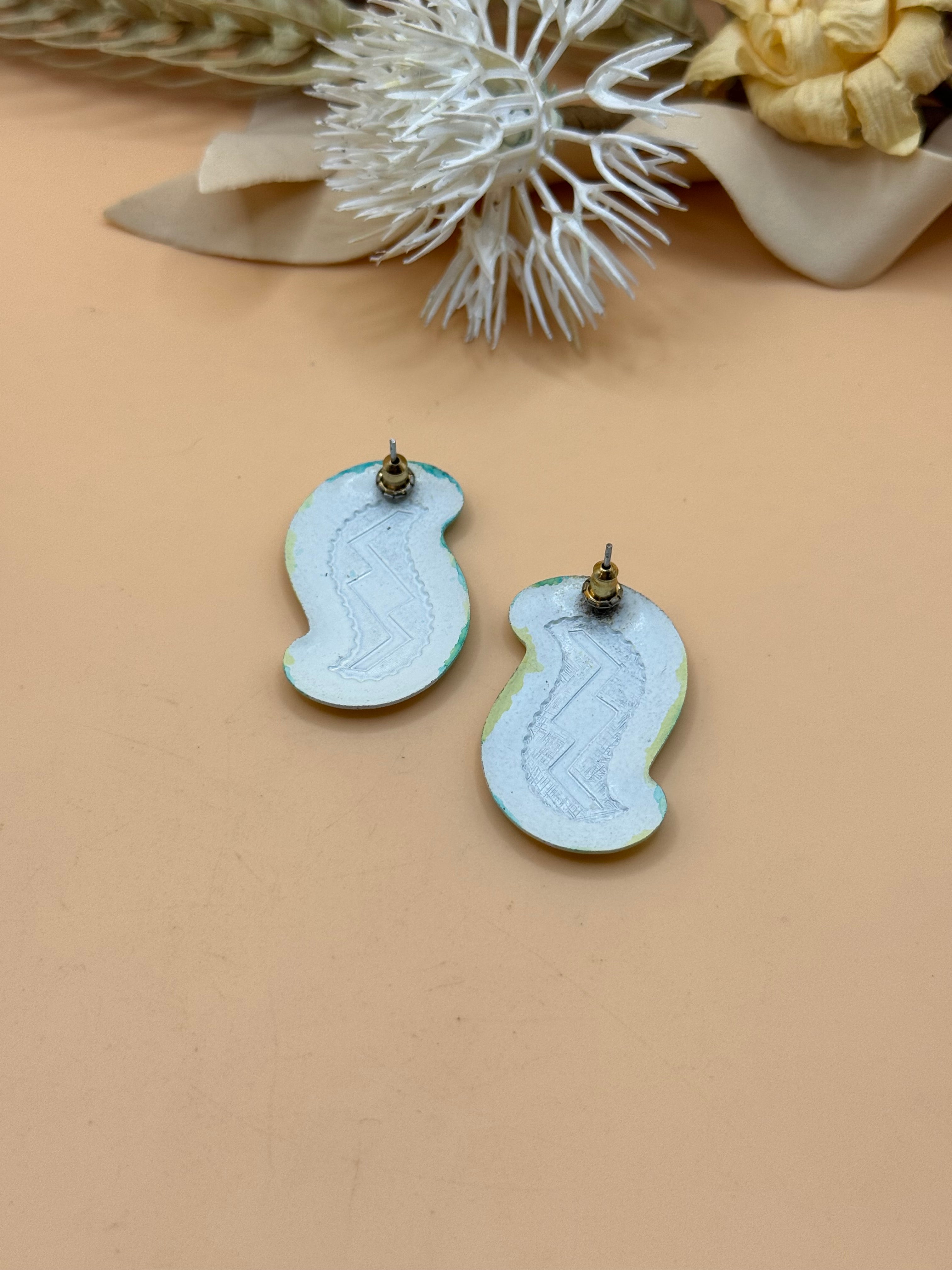 Vintage Abstract Mint Green & Aqua Statement Stud Earrings