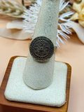 Vintage Gold Tone Black Filigree Medallion Ring Size 7