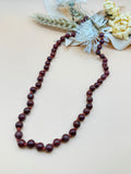 Vintage Burgundy Beaded Knotted Necklace 16 Inch Screw Barrel Clasp