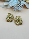 Vintage Crown Trifari Gold Tone Textured Leaf Clip-On Earrings