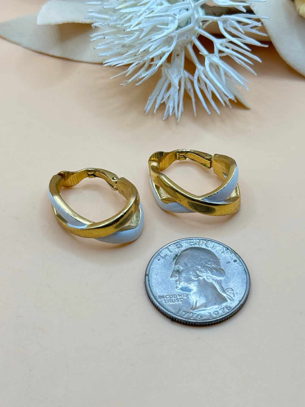 Vintage Crown Trifari Gold Tone & Light Blue Enamel Clip-On Earrings