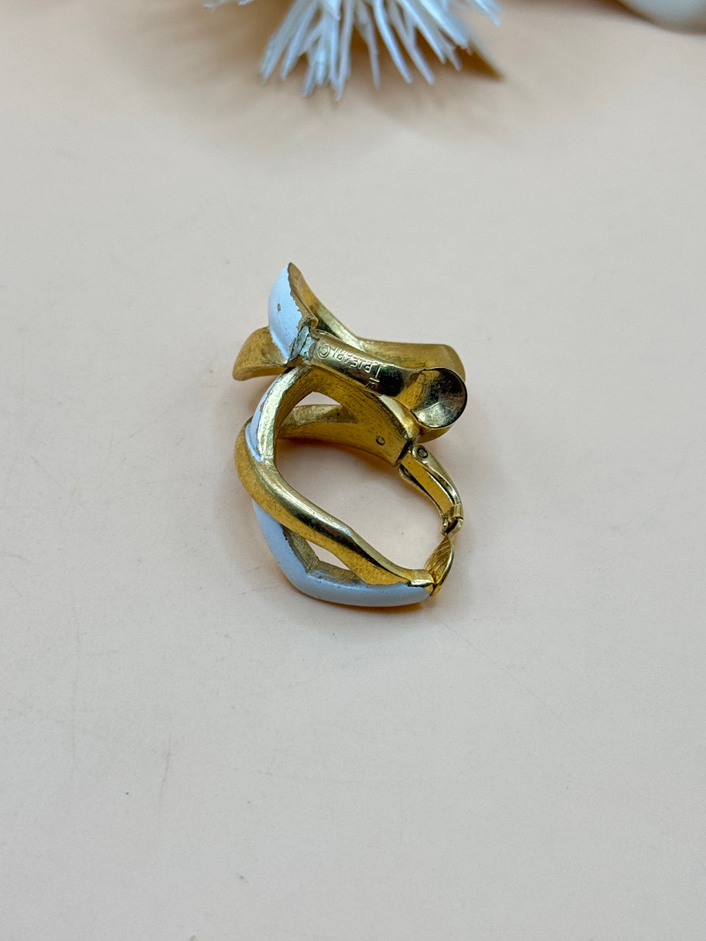 Vintage Crown Trifari Gold Tone & Light Blue Enamel Clip-On Earrings