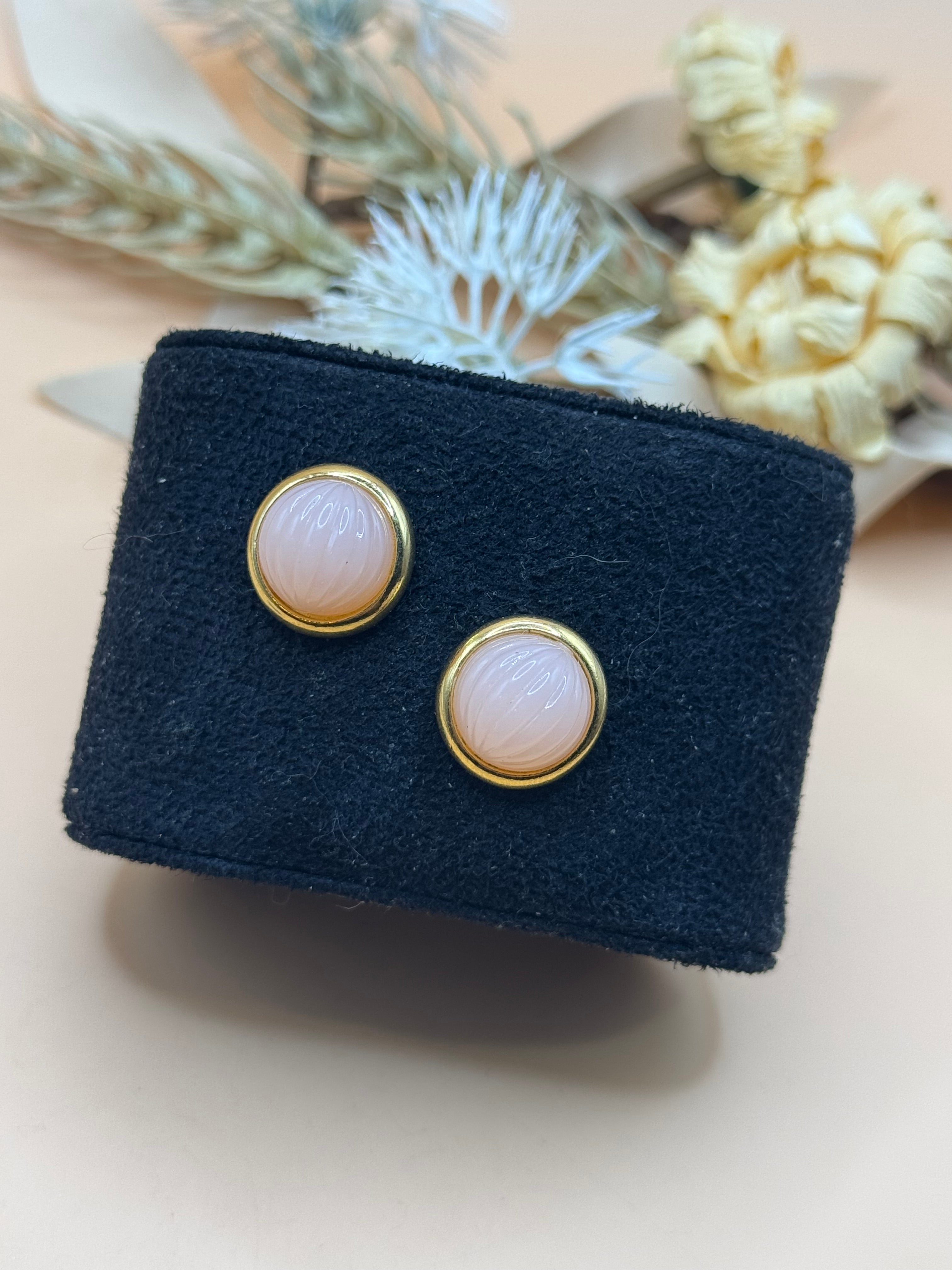 Vintage Trifari Pink Lucite Button Pierced Earrings