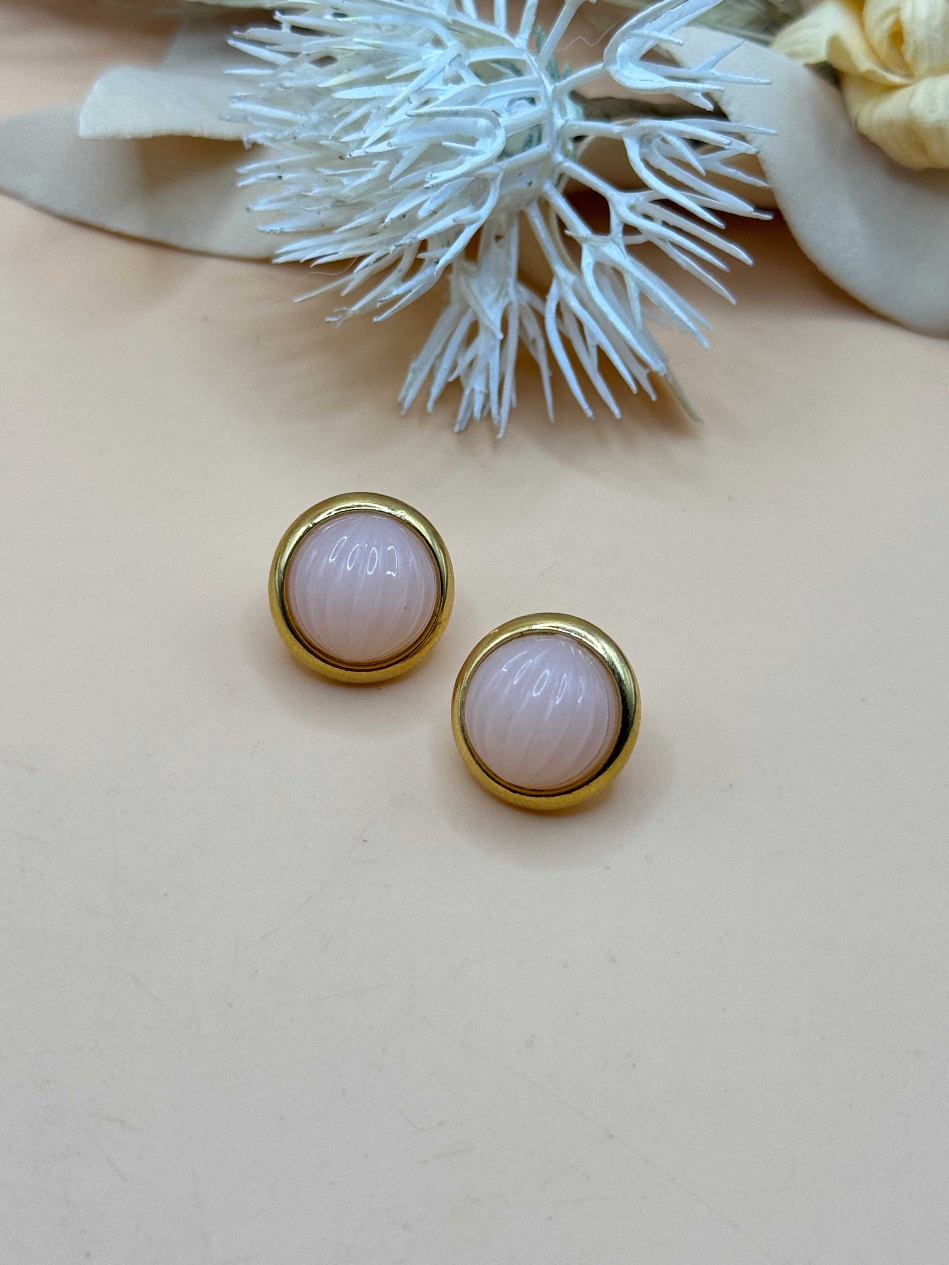 Vintage Trifari Pink Lucite Button Pierced Earrings