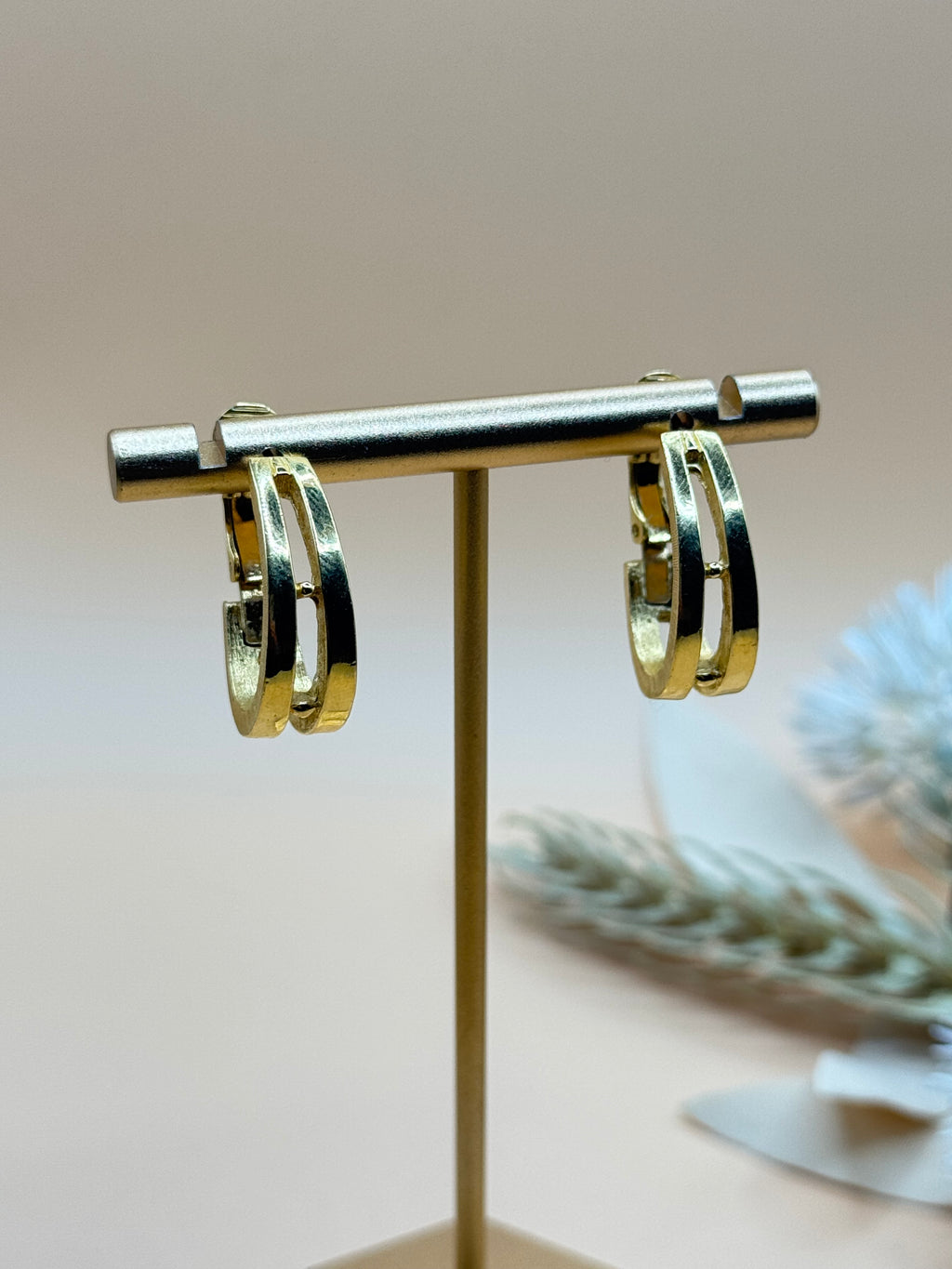 Vintage Trifari Gold-Tone Double Hoop Pierced Earrings