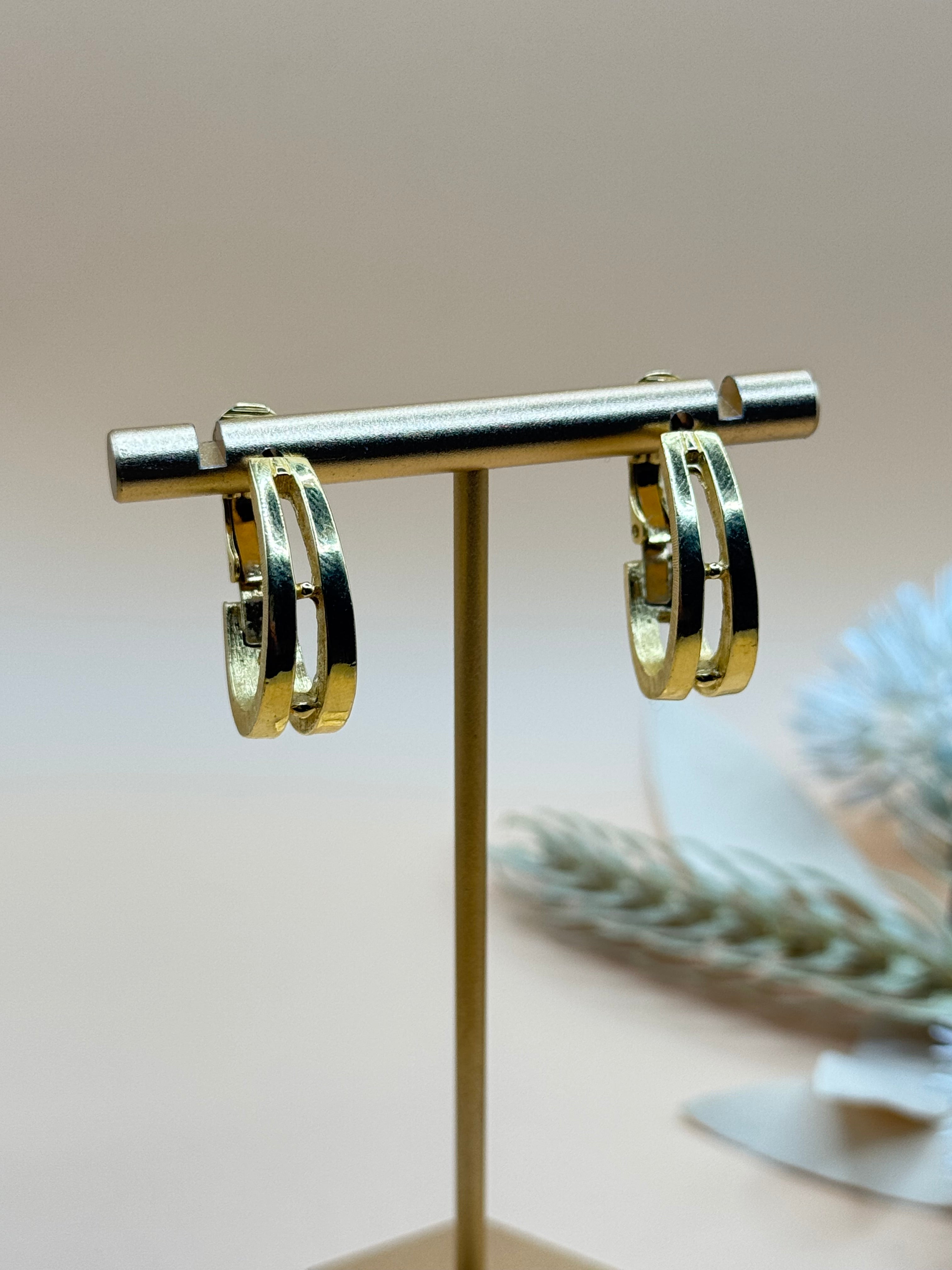 Vintage Trifari Gold-Tone Double Hoop Pierced Earrings