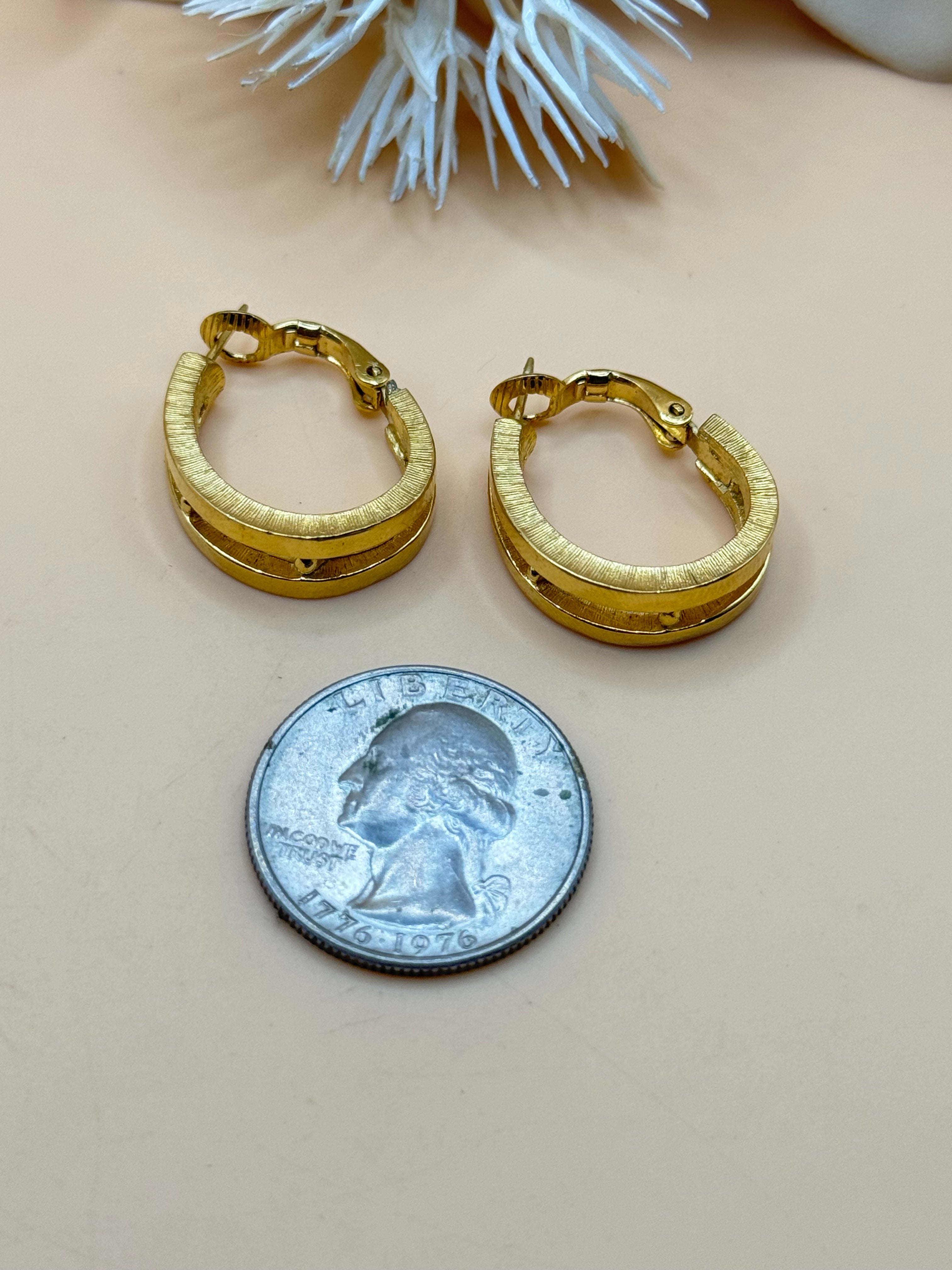 Vintage Trifari Gold-Tone Double Hoop Pierced Earrings
