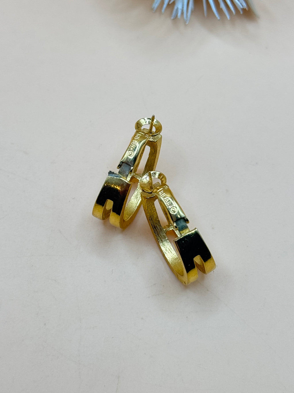 Vintage Trifari Gold-Tone Double Hoop Pierced Earrings