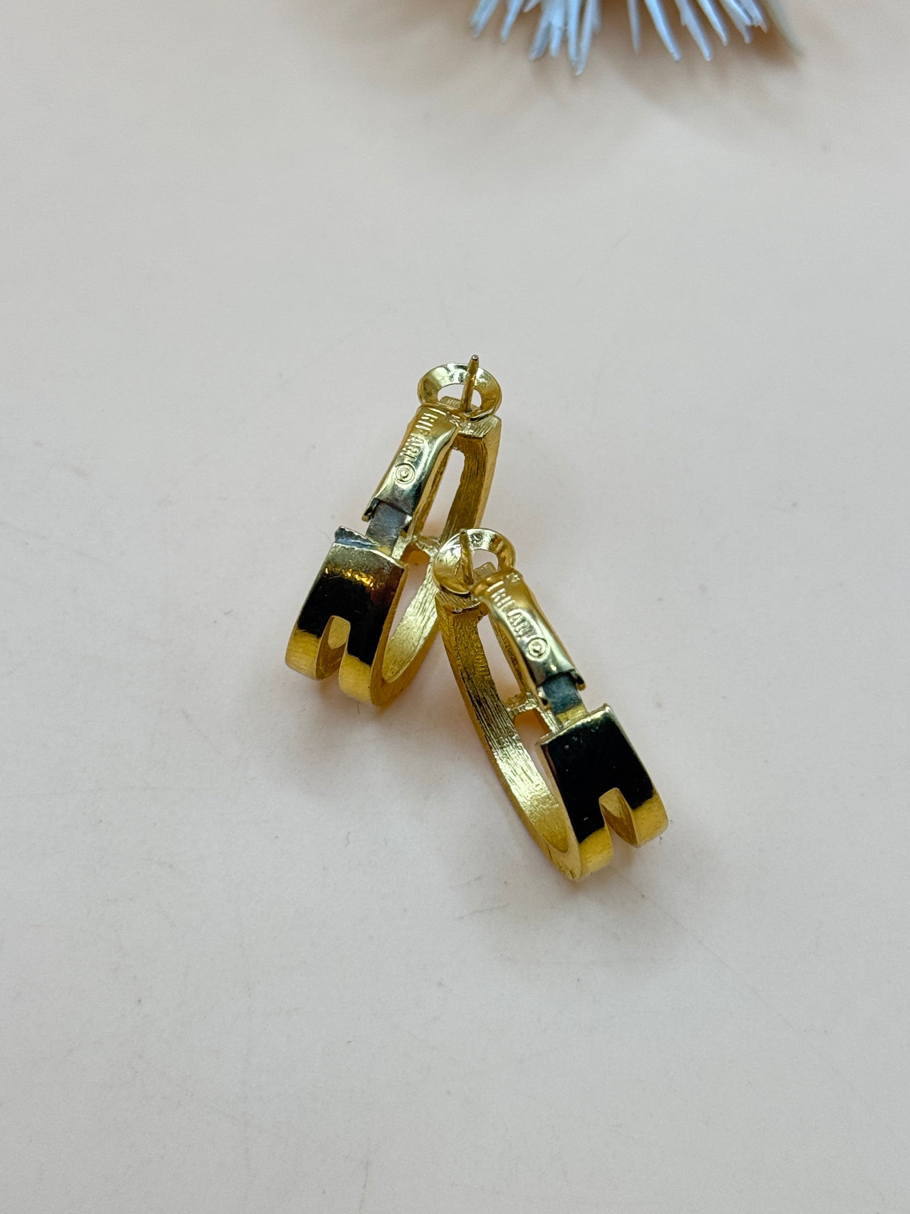 Vintage Trifari Gold-Tone Double Hoop Pierced Earrings
