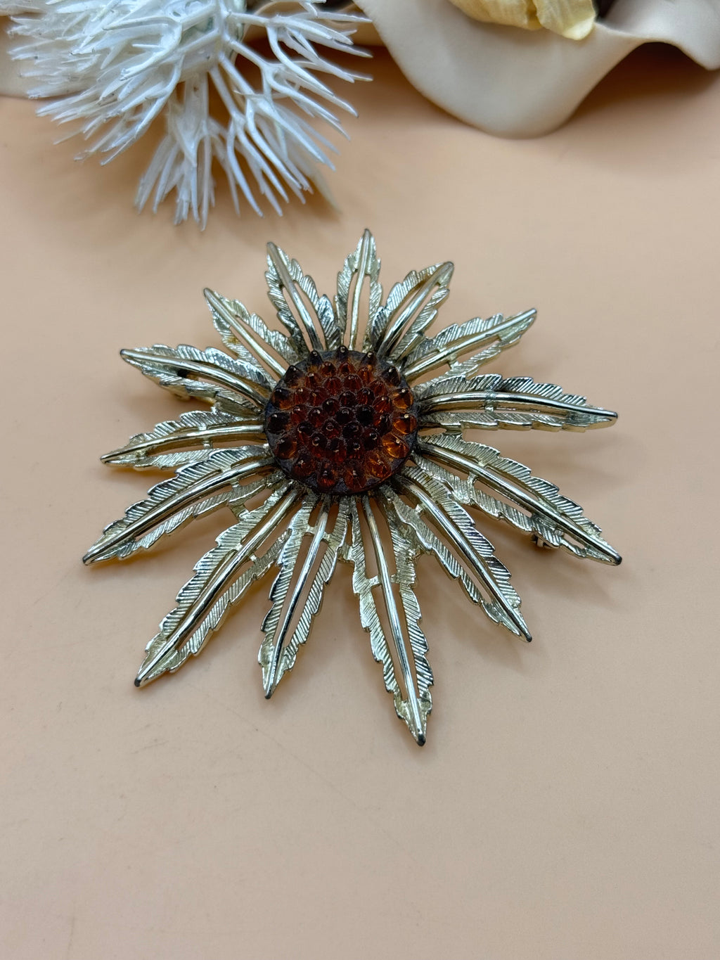 Vintage Sarah Coventry Silver-Tone Sunburst Brooch
