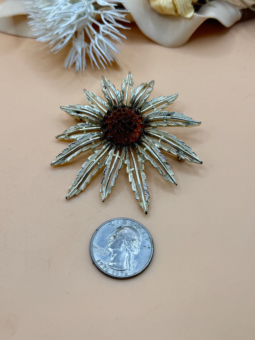 Vintage Sarah Coventry Silver-Tone Sunburst Brooch