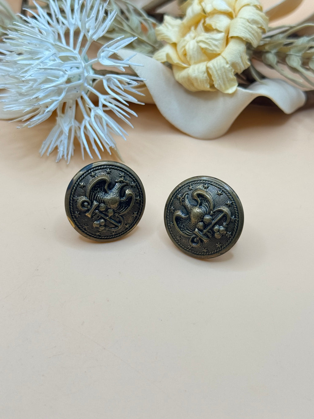 Vintage Eagle Medallion Screw-Back Earrings