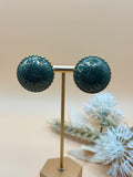 Vintage Teal Crackle Dome Clip-On Earrings