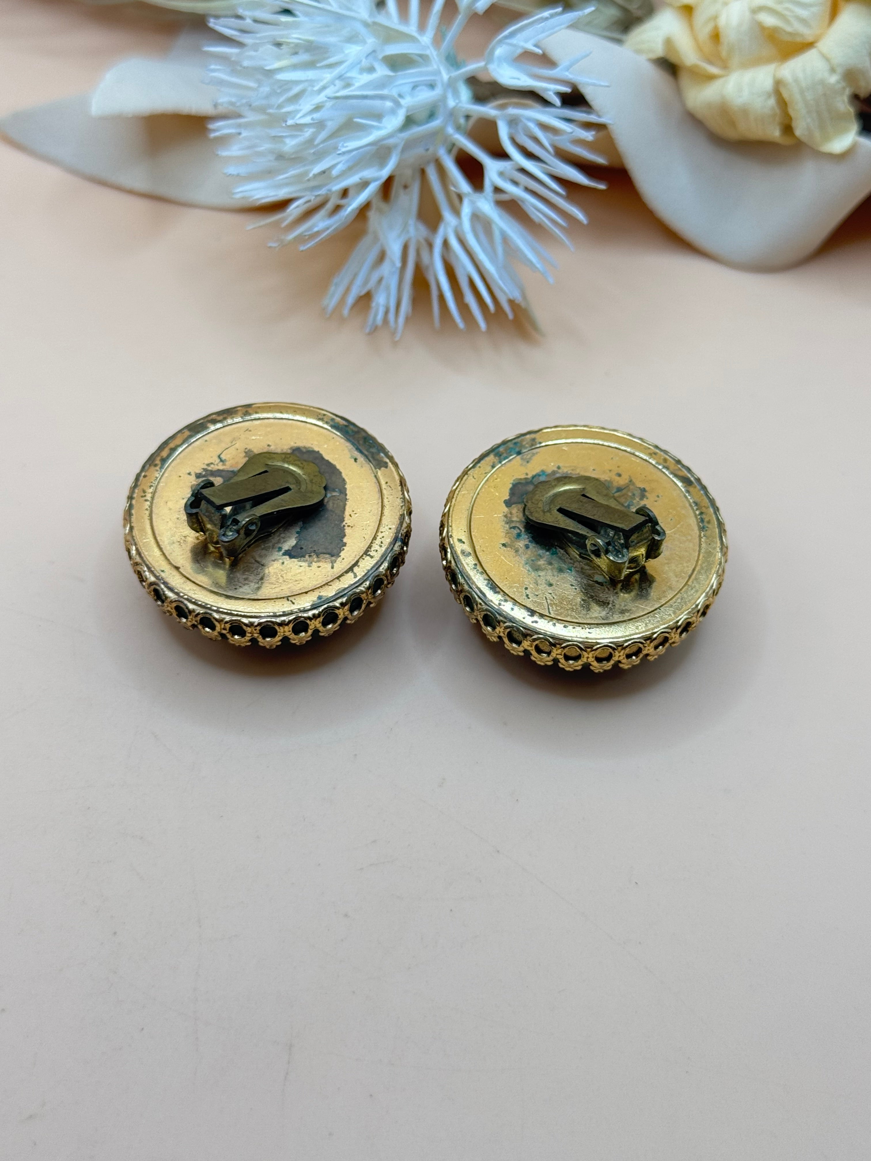 Vintage Teal Crackle Dome Clip-On Earrings