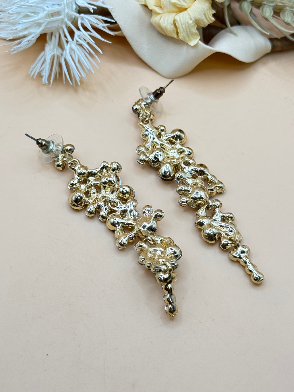 Gold Tone Clear Rhinestone Statement Chandelier Dangle Earrings
