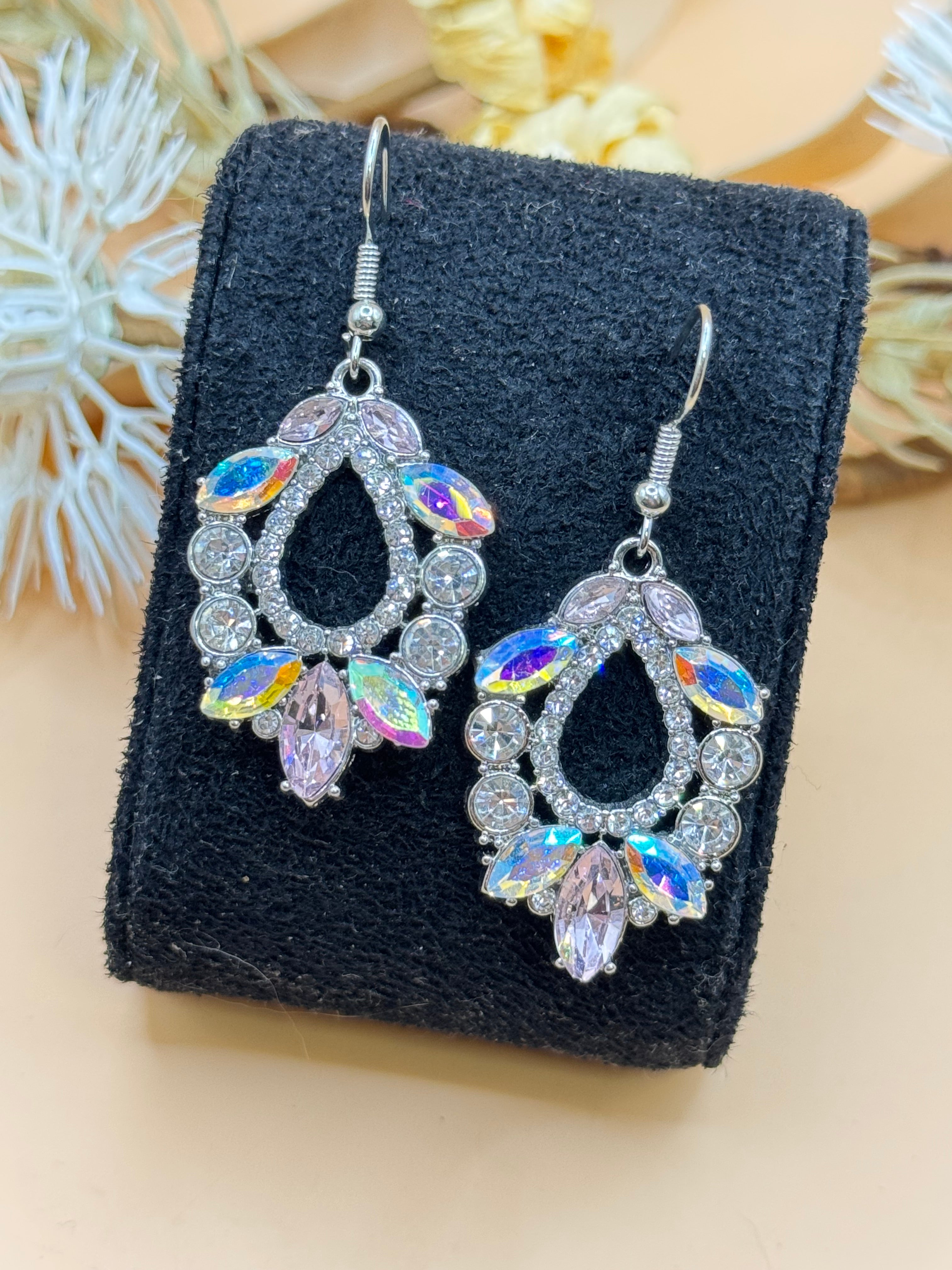 Aurora Borealis Rhinestone Chandelier Teardrop Dangle Earrings