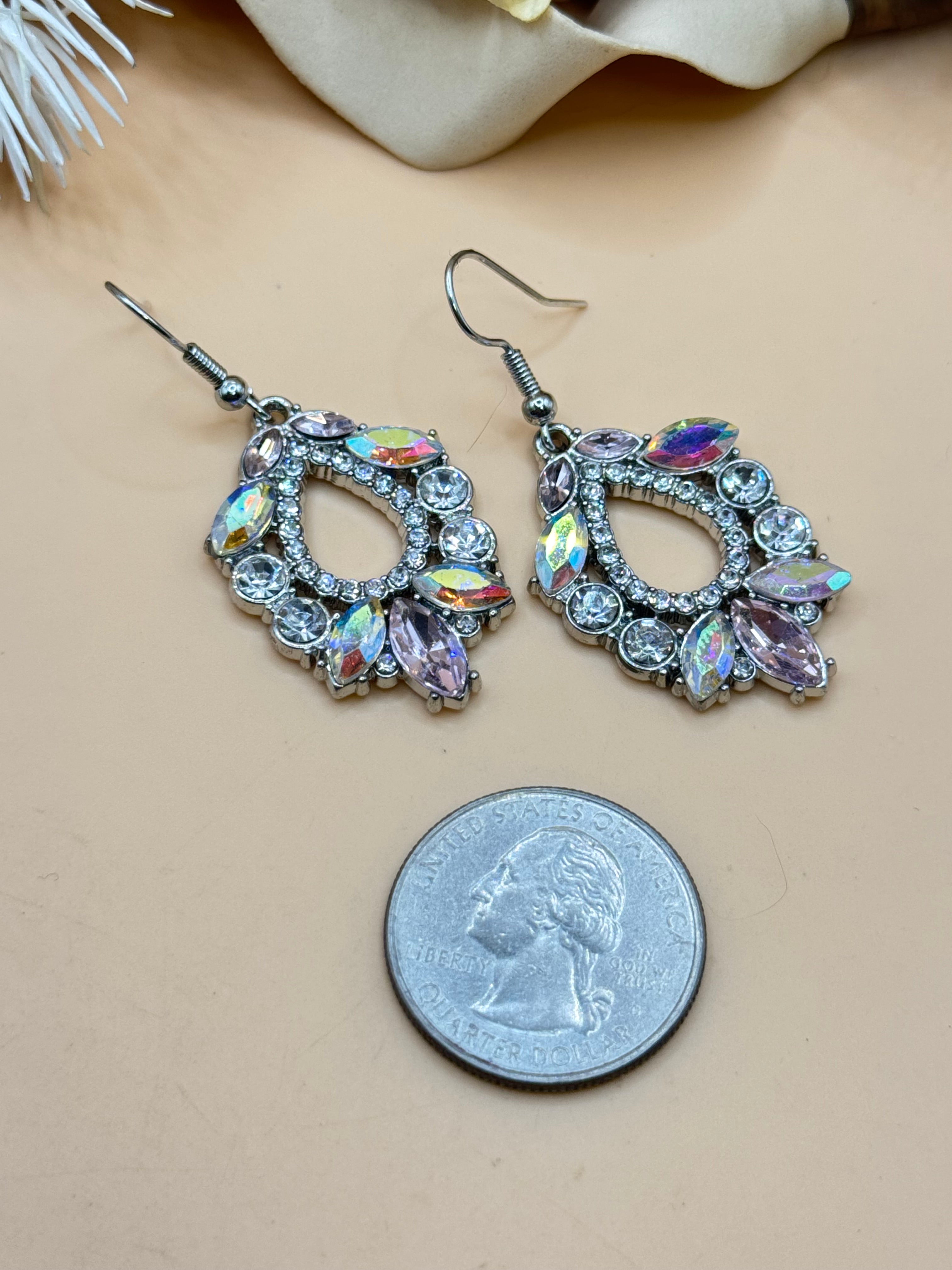 Aurora Borealis Rhinestone Chandelier Teardrop Dangle Earrings