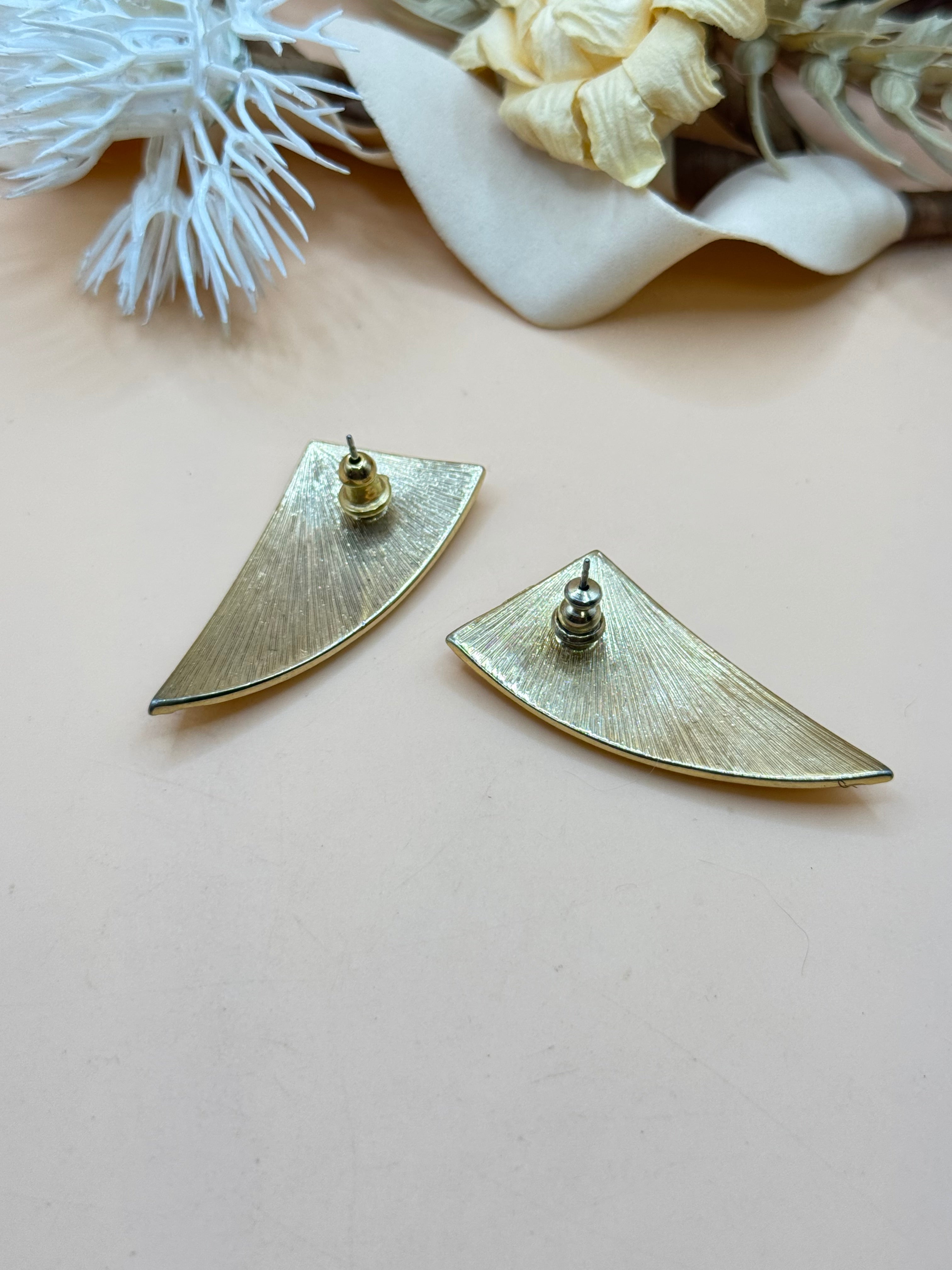 Vintage Gold Tone Yellow Marbled Geometric Statement Stud Earrings