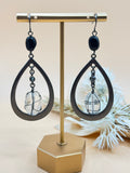 Vintage Silver Tone Teardrop Wire Wrapped Clear Bead Dangle Earrings