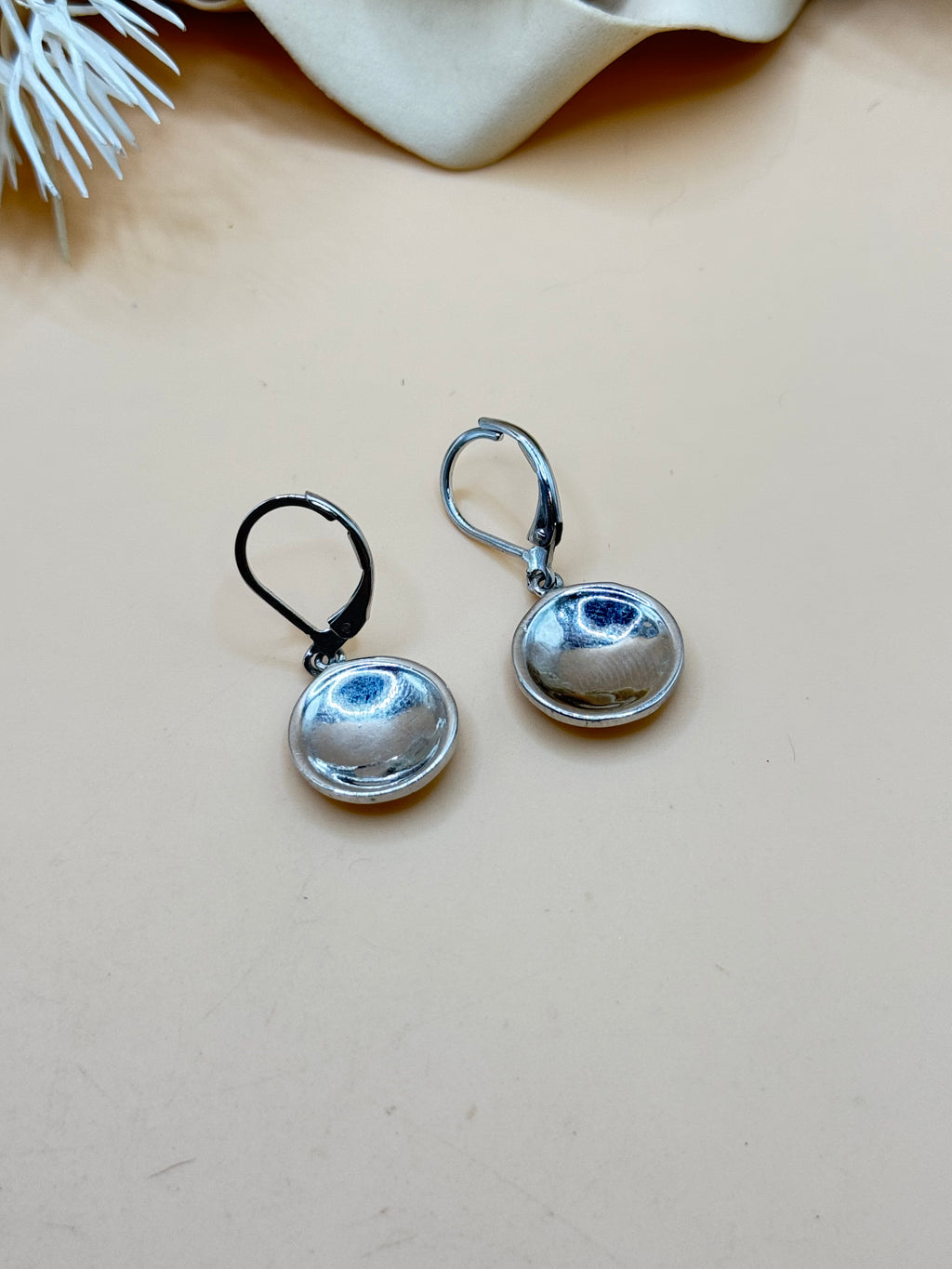 Silver Tone Clear Rhinestone Pave Disc Leverback Dangle Earrings