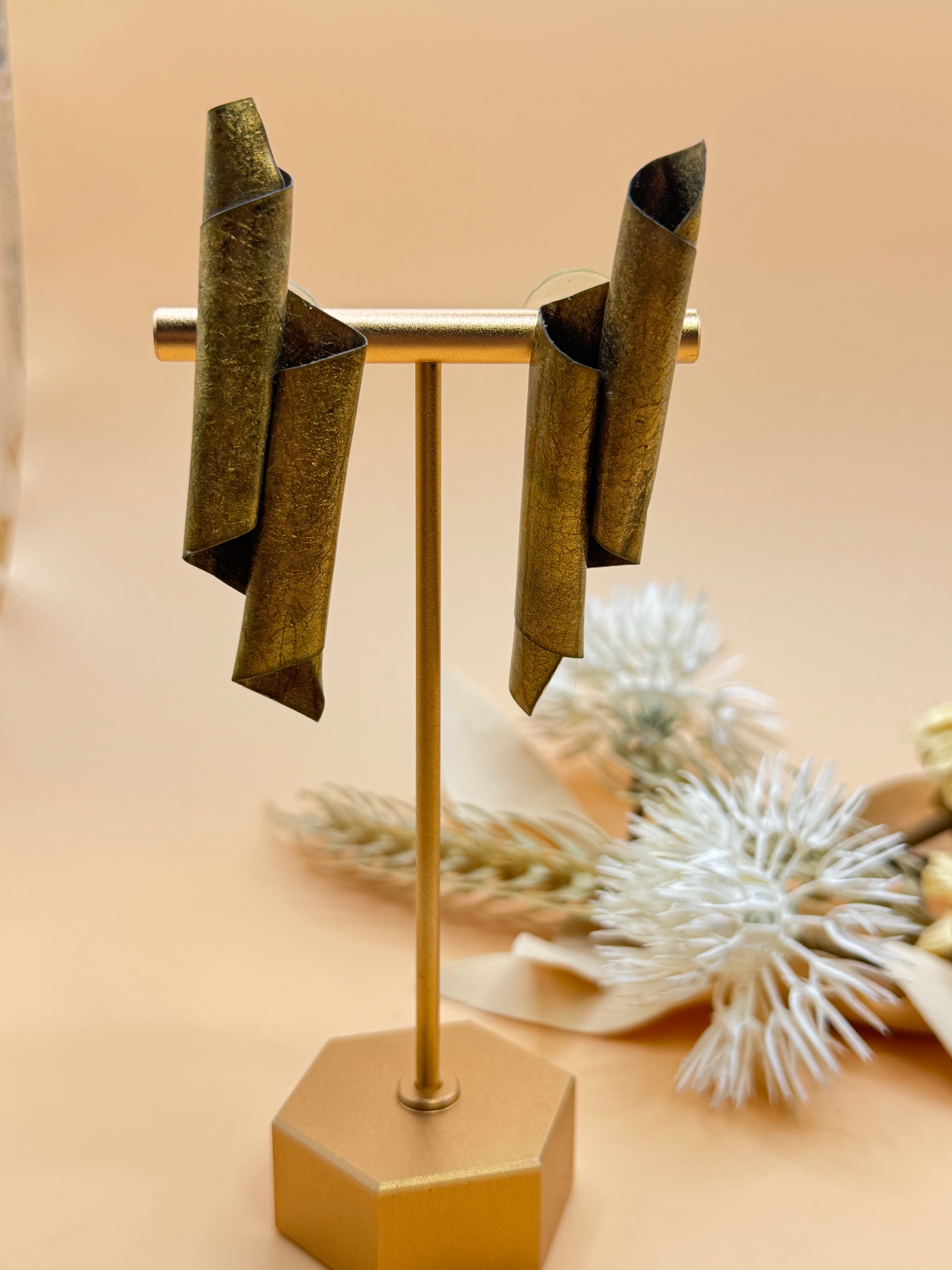 Vintage 1990 Limited Edition Gold Tone Geometric Statement Earrings Signed