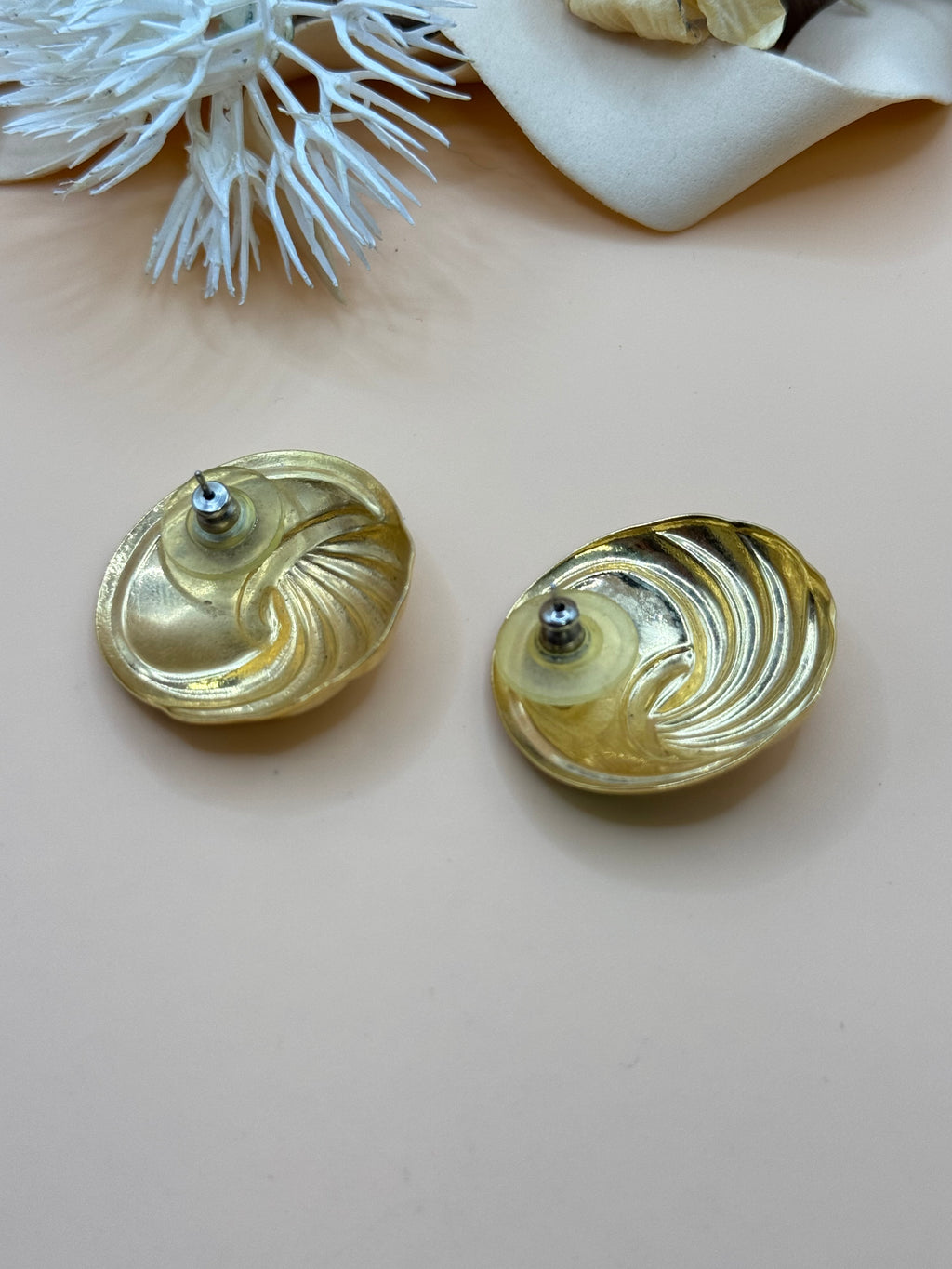 Vintage Green Enamel Gold Tone Swirl Button Earrings